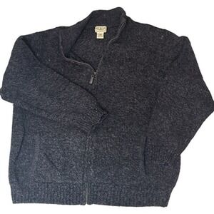 LL Bean Mens XL Navy Blue‎ 100% Lambswool Full Zip Cardigan Sweater Jacket Hole